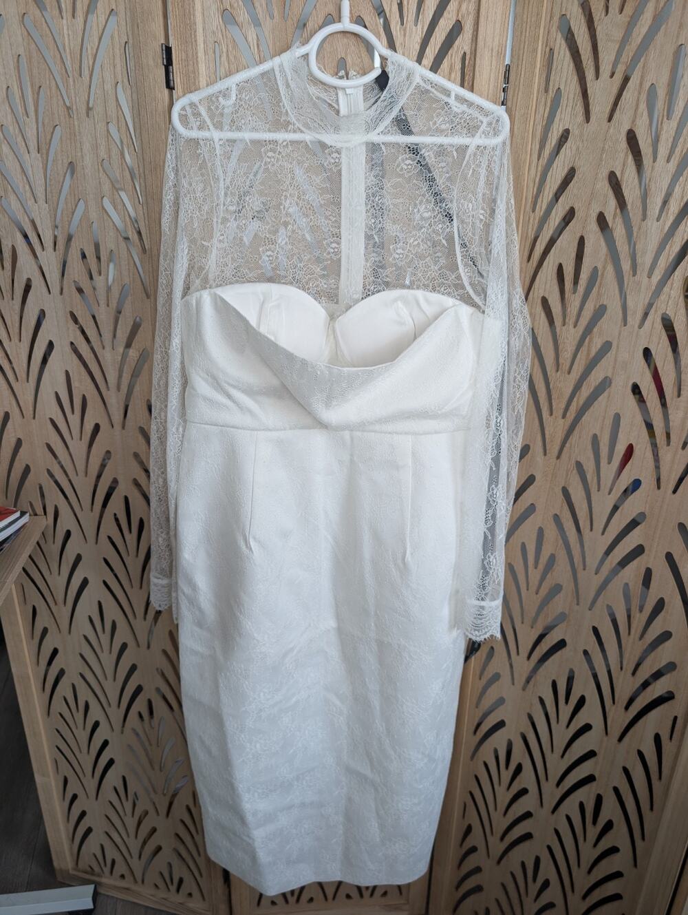 NWT Wedding Six Stories Lace Sleeve Midi Dress White Size 12